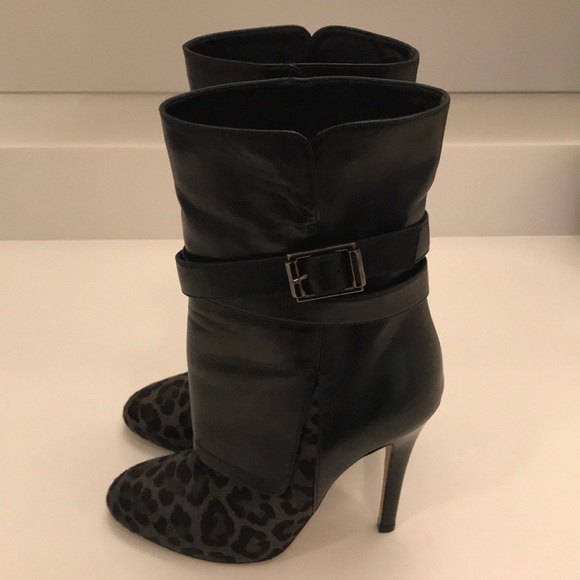 Jimmy Choo Black/Gray Ponyhair Leopard Boots - Picture 4 of 7